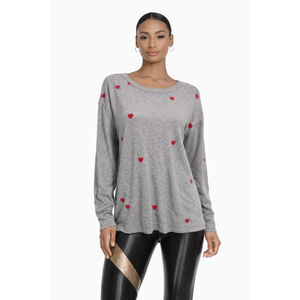 NWOT Chaser Gray Heart Print Long Sleeve Knit Top Womens Large Cozy Pullover